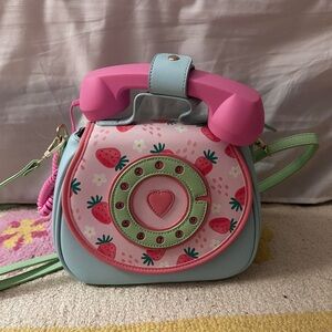 Strawberry Retro Phone Crossbody Bag - Pink & Mint